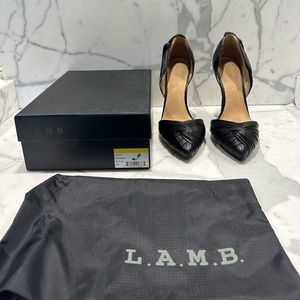 L.A.M.B. Warner Black Stiletto Pointy Toe Pumps Heels